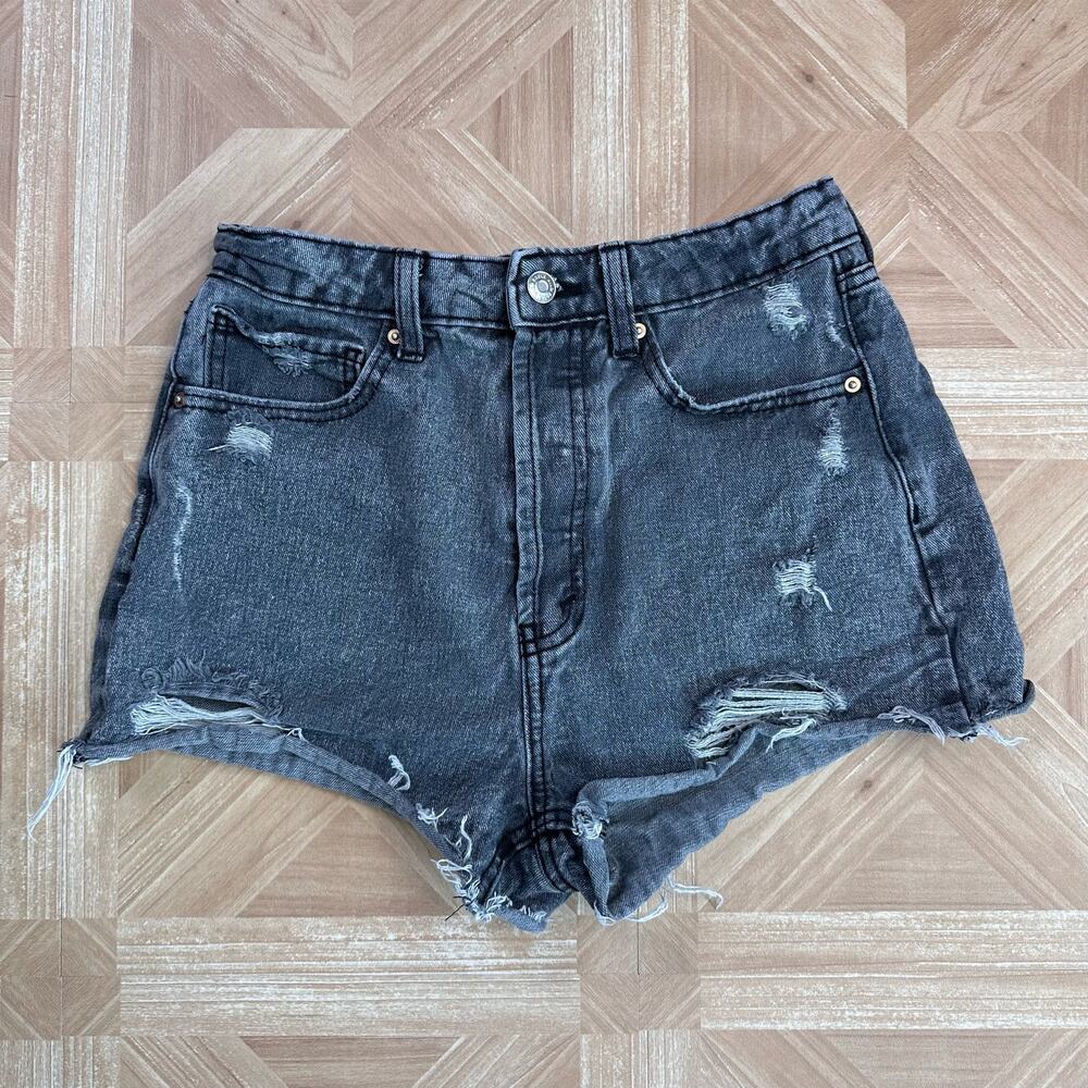 Wild Fable Black/Acid Wash Distressed Jean Shorts WMNS Sz 6 Highest Rise Cut Off
